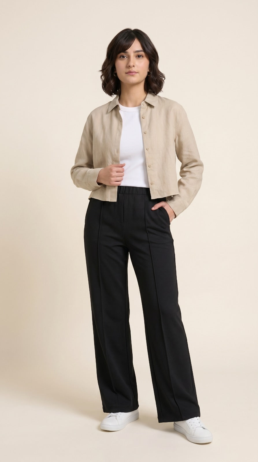 Pintuck Wide Leg Trousers – Scuba Fabric | Elastic Waist Everyday Pants