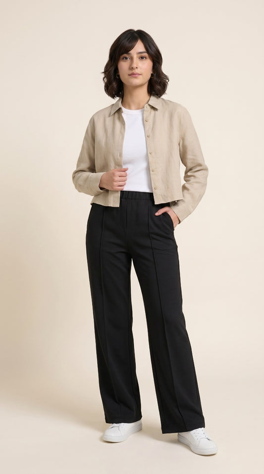 Pintuck Wide Leg Trousers – Scuba Fabric | Elastic Waist Everyday Pants