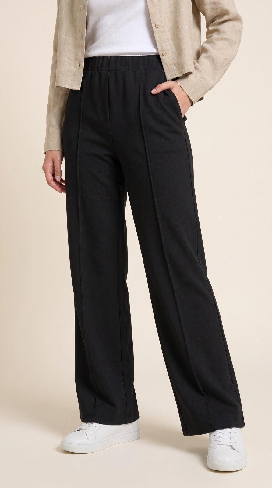 Pintuck Wide Leg Trousers – Scuba Fabric | Elastic Waist Everyday Pants