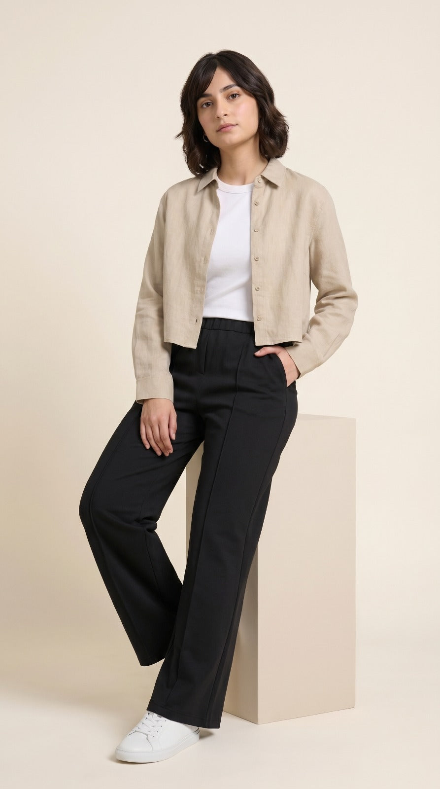 Pintuck Wide Leg Trousers – Scuba Fabric | Elastic Waist Everyday Pants
